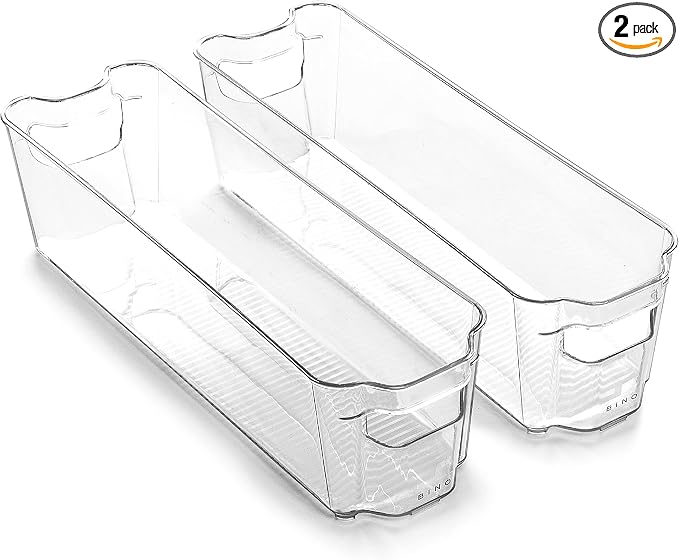 BINO | Stackable Storage Bins, Small - 2 Pack | THE STACKER COLLECTION | Clear Plastic | Built-In Handles | BPA-Free | Containers for Organizing Kitchen Pantry | Multi-Use Organizer