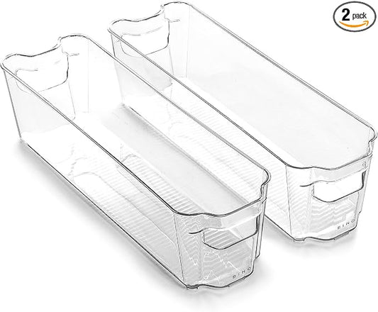 BINO | Stackable Storage Bins, Small - 2 Pack | THE STACKER COLLECTION | Clear Plastic | Built-In Handles | BPA-Free | Containers for Organizing Kitchen Pantry | Multi-Use Organizer