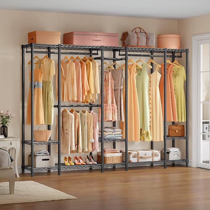VIPEK V50 Heavy Duty Clothes Rack with Adjustable Shelves, Black | 1300 Lb Capacity, 10 Shelves, 4 Hanging Rods, Open Closet, L-Shape/Straight, Heavy-Duty Steel, for Bedroom/Reach-In Closet