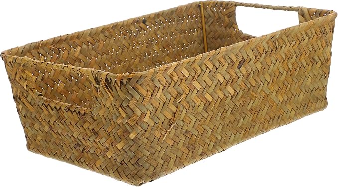 Zerodeko Handwoven Straw Woven Basket with Flat Base Decorative Storage Organizer for Desktop Household Supplies Compact Multifunctional Storage Holder for Vegetables Snacks