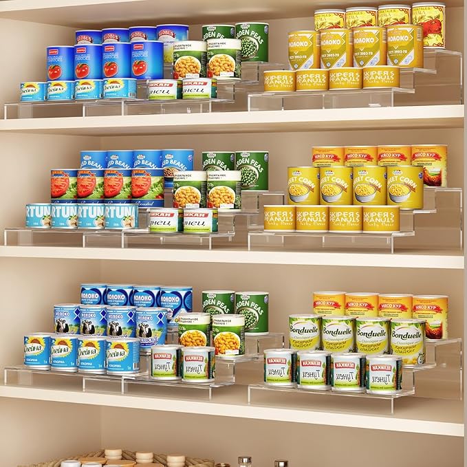 Expandable Clear Acrylic Can Organizer for Pantry, 3-Tier, Holds 24 Cans | Adjustable Can Storage Holder, Soda Can Dispenser Shelf, Canned Goods Display for Cabinets & Countertops (Patent Pending)