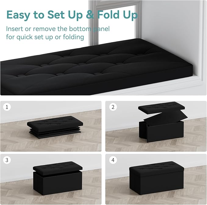 BRIAN & DANY Folding Storage Ottoman Bench, Ottoman with Storage, Foot Rest, Benches Seat for Bedroom, Living Room, Entryway, Long Shoes Bench, 15.7" x 31.5" x 15.7" Black