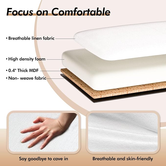 Storage Ottoman Bench, 51" Upholstered Bench & Ottoman with Safety Hinge, Tufted Bed Bench with Rolled Arm and Nailhead Trim, End of Bed Storage Bench for Bedroom, Living Room, Entryway White