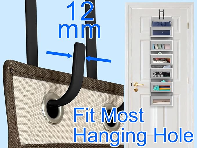 Double Over Door Steel Hooks 2 Pack Fit 1-3/8" Door 5.5" Black | Plastic Coated Rubber Feel Towel Rack Robe Coat Shoe Wreath Hanger No Damage No Scratch for Bathroom Heavy Duty Thin Top