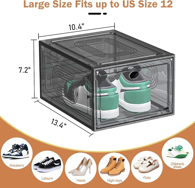 10 Pack Shoe Organizer Stackable | Upgraded Sturdy Shoe Storage Box with Magnetic Door,Shoe Containers For Sneaker Display,Hat Organizer,Black
