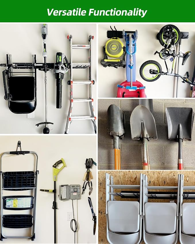 PIYILO Garden Tool Organizer 48 inches with 18 Garage Wall Hooks in 9 Types | Thick Alloy Steel, Adjustable Hooks, Wear & Tear Resistant, Soft Anti-Scratch Hook Sleeves, For Yard Tools, Shovels, Shed