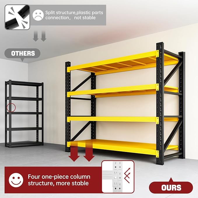 RAVIGIN 3000LBS Storage Shelves, 48" W Garage Shelving Heavy Duty Metal Adjustable Garage Shelves, Shelving Units Industrial Shelving for Warehouse, 48" W x 23.7" D x 70" H,Yellow