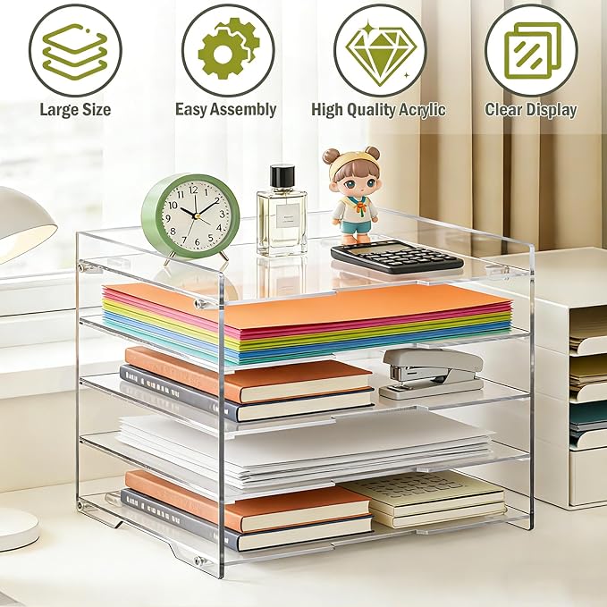 KKU 5 Tier Clear Acrylic Desk Organizer, Letter Tray Paper File Desk Organizer and Accessories For Office Supplies