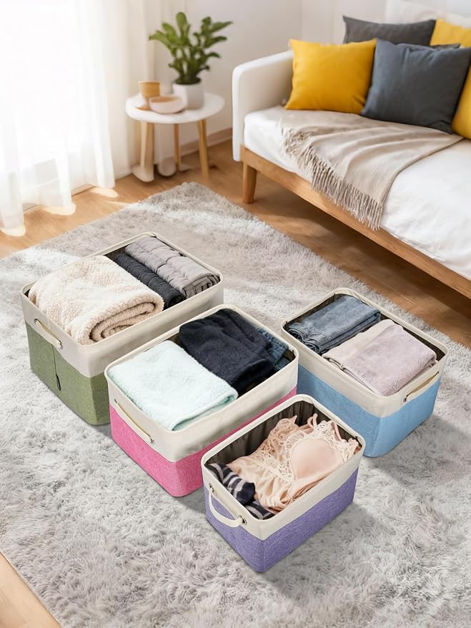 BALEINE 1 Pack Fabric Closet Storage Bins for Shelves, Linen Closet Organizers and Storage, Decorative Baskets for Organizing, Shelf, Clothes, Home, Office (Brown, 14''x10''x8.5'')