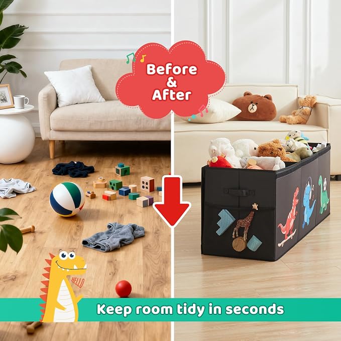 Extra Large Toy Box with Lid,Dinosaur Collapsible Toy Storage,Black | 40"x14"x16",150L Large Capacity,Sturdy Kids Organizer,Toybox,Toy Chest for Boys & Girls,Living Room,Nursery,Bedroom,Playroom