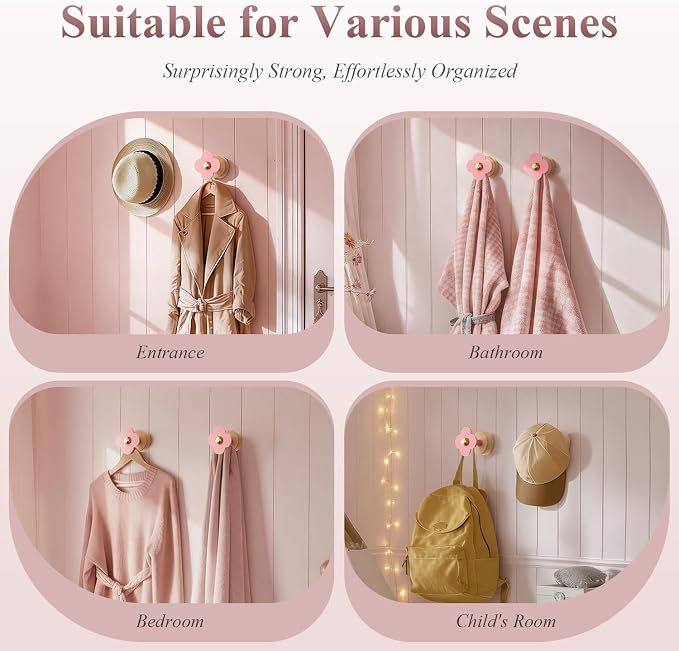 Tindbea Upgreded Heavy Duty Coat Rack Wall Mount for Entryway, Kids' Room | Cheery Wood，Pink