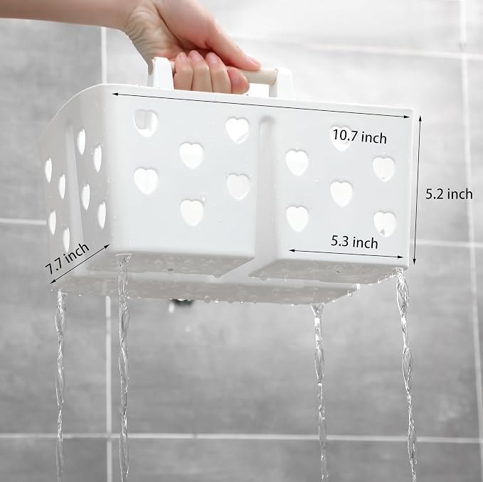 Portable Shower Caddy Plastic Shower Basket Organizer with Handle, White | Divided Bathroom Caddy Storage Cleanning Caddy Tote for College, Dorm Room, Kitchen