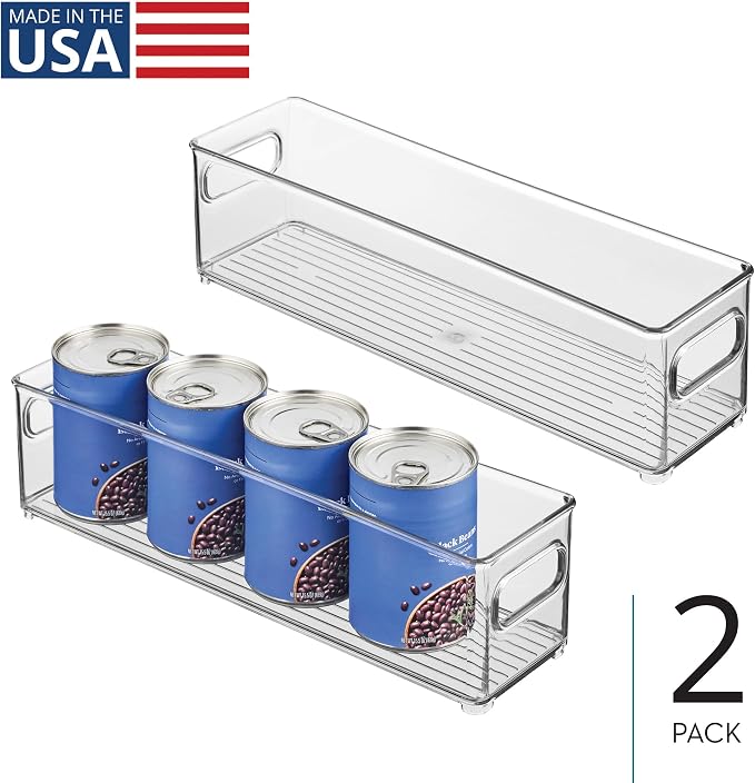 iDesign Stackable Fridge Bin with Handles, Set of 2, Clear | Ideal for Freezer or Pantry, Made in USA