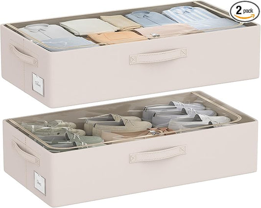 Under Bed Storage Bins Frame Storage Box Oxford Fabric Sturdy Underbed Container Foldable Stackable Large Capacity Clothes Organizer