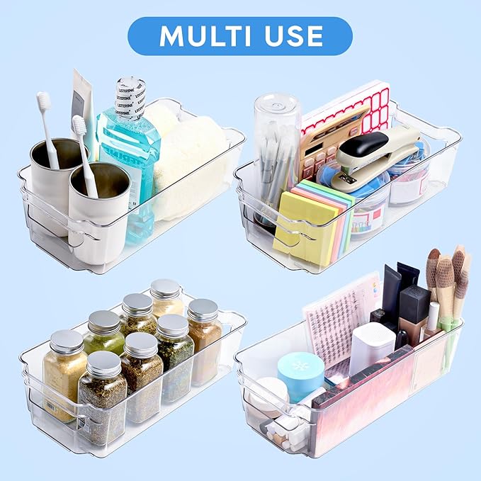 JollyPack Clear Plastic Storage Bins, 8 Pack | Pantry Organizers, Storage with Handles, Clear Storage Containers,Great for Fridge, Kitchen, Cabinet, Bathroom and Office