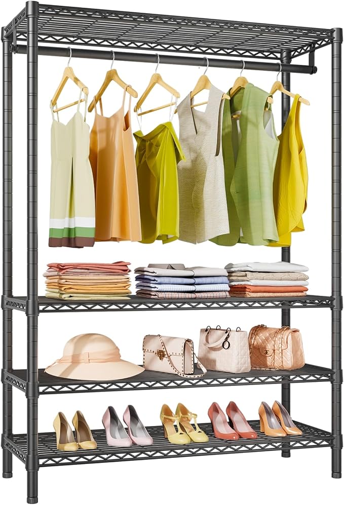 VIPEK V1 Plus 4-Tier Clothes Rack with Shelves, Adjustable, Black | 4 Adjustable Shelves & a Hanging Rod, Carbon Steel Holds up to 540 lb, Compact Design for Samll Space, Apartments, Entryways