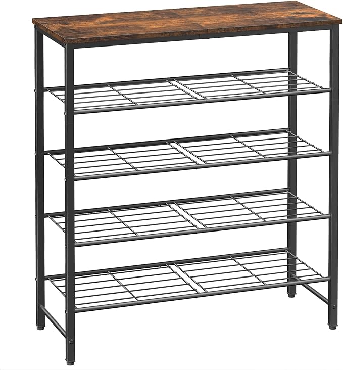 Kitsure Shoe Rack for Closet, Shoe Storage, 29.5" Wide - 5 Tier, Brown | Space-Saving Shoe Organizer with Leveling Feet, Sturdy & Rust-Proof Wooden Shoe Rack for Entryway, Bedroom, Living Room