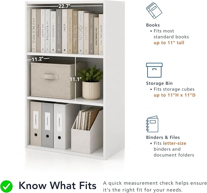 Homes: Inside + Out Apexa 3-Tier Cube Storage Organizer Shelves, Stackable Wood Bookcase Fits Cubby Bins for Organization, Dorm Teen Room Decor & Home Office, Black