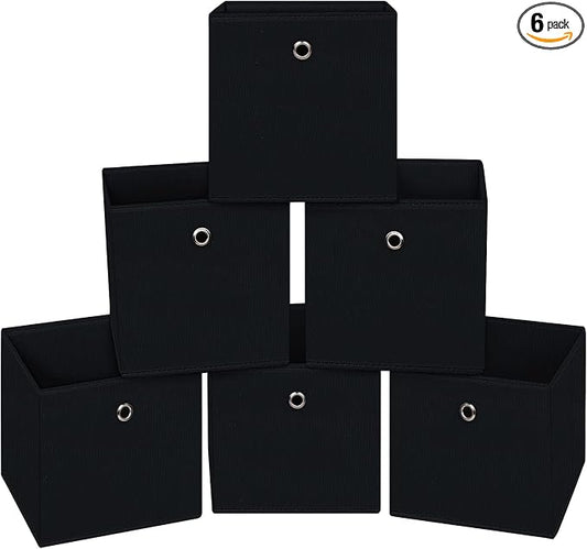 Black Foldable Storage Cubes Bins ,11 Inch Cloth Storage Cube Fabric Storage Box Cubes Organizer Baskets with Handles for Home Organizer Set of 6 (Black)