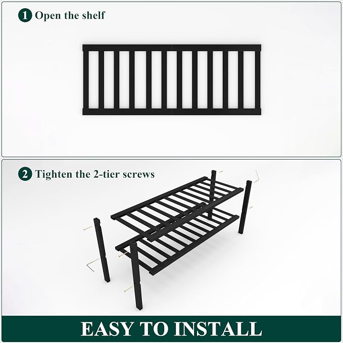 Smiry Bamboo Shoe Rack, 12 Vertical Slats, 2 Tier - 26.8" Wide, Black | Stackable Free Standing Wooden Shoe Organizer, Wood Shoe Storage Shelf for Closet, Entryway