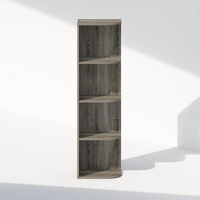 Furinno Reed Corner Shelf, 4-Tier Corner Bookshelf, Book Shelf, Corner Shelves, Storage Rack, for Organization and Storage, Home Office, Living Room, French Oak