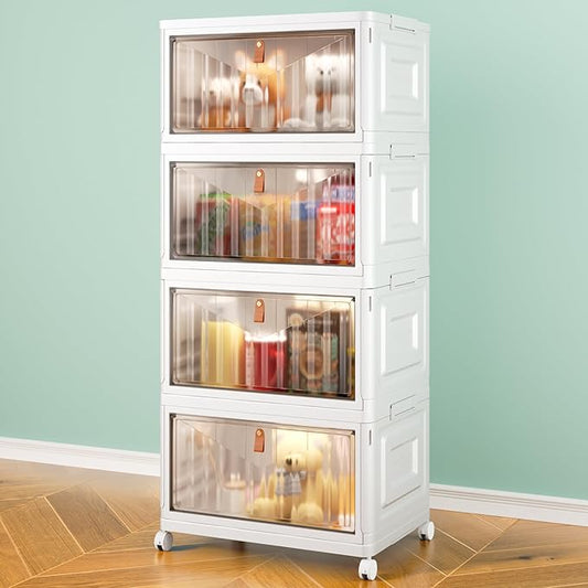 Wise Oannes Closet Organizers and storage, Storage cabinet with Wheels | Stackable Storage Bins with Wheels，Collapsible and Folds flat design to saves space, , Great for home, office, or garage