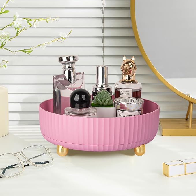 360 Rotating Makeup Perfume Organizer Skincare Tray, Small Pink | 360 Degree Spinning Lazy Susan Organizer Lotion Cosmetics Storage for Dresser, Vanity, Bathroom Countertop