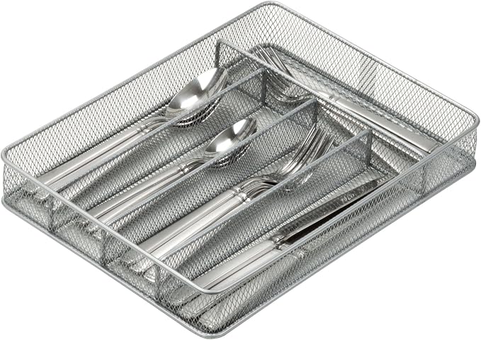 Honey-Can-Do KCH-02154 Steel Mesh 5-Compartment Cutlery Utensil Organizer, Silver