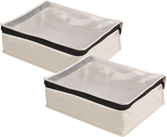 Household Essentials Canvas Sweater Storage Bags, 2-Pack, Breathable Cotton, Under-Bed Zippered Storage with Clear Top Window, Stackable, Cedar Insert Compatible (Not Included), Natural