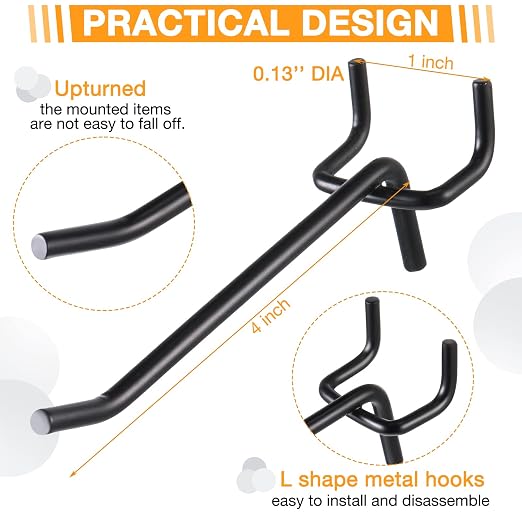 100 Pcs Peg Board Shelving Hooks Stainless Steel Hanging Board Pegs Wall Display Hooks Bulk for 1/8 1/4 Garage Storage Organizer Accessories (4 Inch,Black)