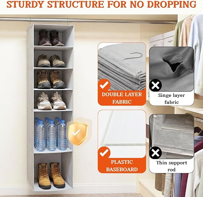 Deep Pocket Hanging Closet Organizer, 8 Tier Hanging Shoe Organizer | Adjustable Shelf Height Closet Organizers and Storage for Sweaters, Shoes, Hoodies & Blankets, Heavy Duty Hanging Shelves