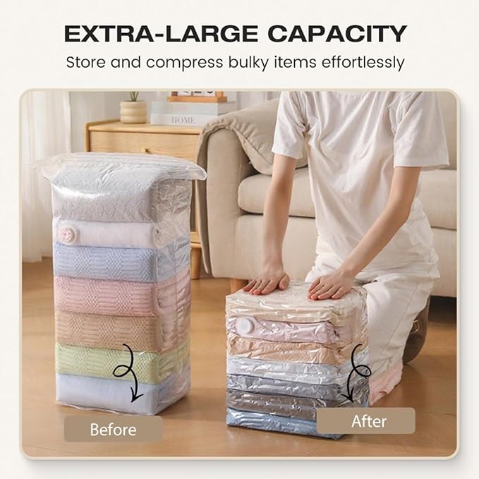 No Pump Vacuum Storage Bags, Better Life Space Bags, Large Capacity Compression Storage Bags For Clothes, Bedding & Blankets, Space Saving Vacuum Seal Bags Without Pump (3, 100x80x32cm)