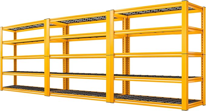 REIBII Orange Garage Shelving 3-Pack Heavy Duty Storage Shelves for School | 3200LBS Load Capacity, Reinforced Industrial Structure, Adjustable Metal Shelving, 5-Tier Orange Rack for Warehouses, Offices