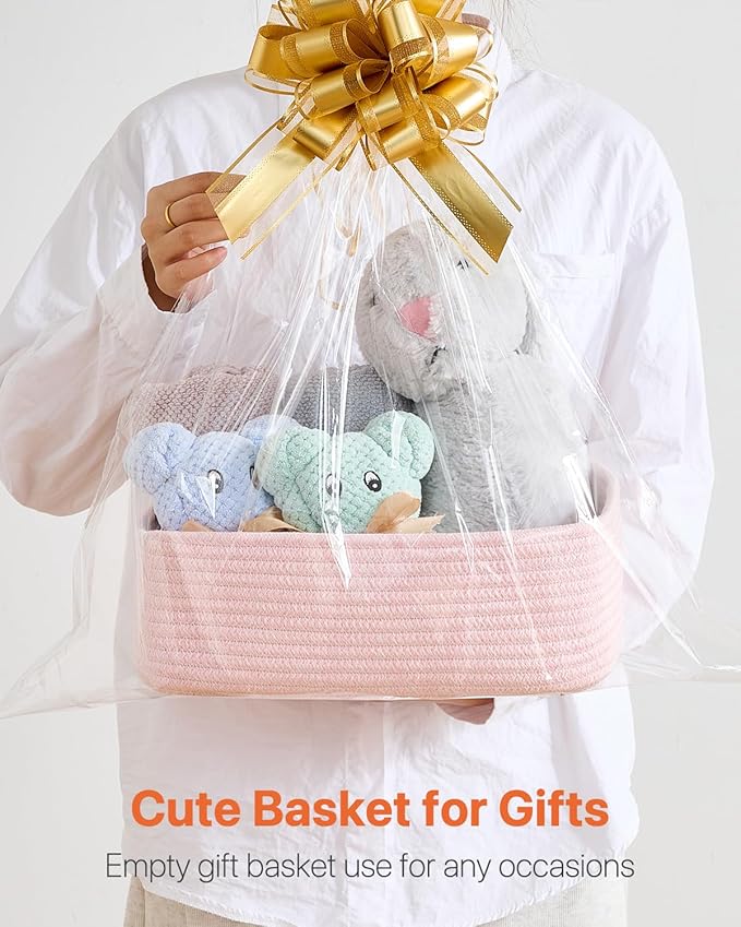 KALLAX Small Woven Storage Basket for Organizing, 12 x 8 x 4.5 inch, 3 Pack | Shelf baskets for closet organization, toy storage and home decor, Perfect as empty gift baskets for holidays, Light Pink