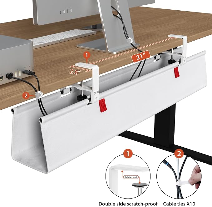 Univivi No Drill Under Desk Cable Management Tray, 36 inch Cable Management | Clamp/Screw Mount Cable Management Under Desk, Premium Fabric Under Desk Cable Tray, Various Size Cable tray for Office, Home