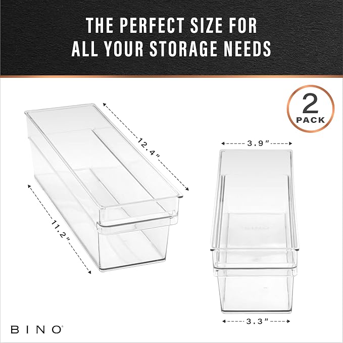 BINO | Plastic Storage Bins, Small - Shallow | THE HANDLER COLLECTION | Multipurpose Organizer Bins | Kitchen Pantry Organizers and Storage | Clear Containers for Organizing Home | Freezer Organizer