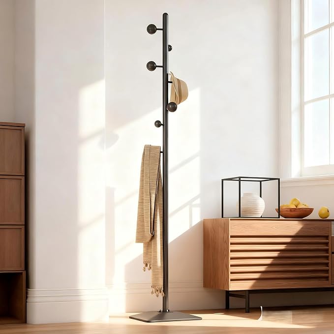 coat rack freestanding,coat rack stand with 7 Hooks and Metal Base for Bags, Hats.Coat Tree Coat Hanger Stand for Home Office Hall Entryway