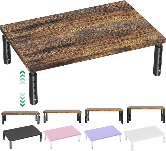 Adjustable Monitor Stand Riser for Desk, Computer & Laptop Stand, Desk Organizers and Accessories, Office Desk Accessories & Workspace Organizer for Home Office, Brown Wood