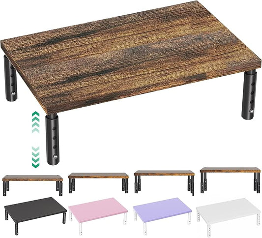 Adjustable Monitor Stand Riser for Desk, Computer & Laptop Stand, Desk Organizers and Accessories, Office Desk Accessories & Workspace Organizer for Home Office, Brown Wood