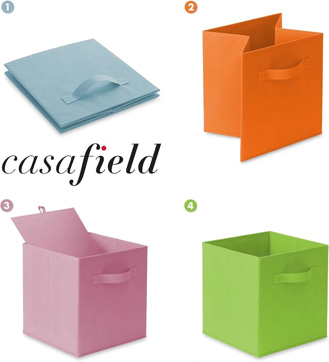 Casafield Set of 6 Collapsible Fabric Cube Storage Bins, Multicolor - 11" Foldable Cloth Baskets for Shelves, Cubby Organizers & More