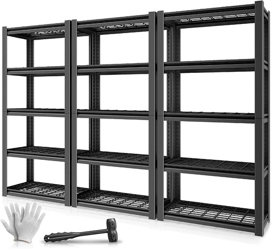 Auto Dynasty 5-Tier 72" H Garage Shelving Set of 3, Heavy Duty Metal Rack | 72"x 35"X16" 3 Packs, 3000Lbs Capacity each, 5 Adjustable Shelves, Metal Utility Rack for Pantry Kitchen & Warehouse, Black