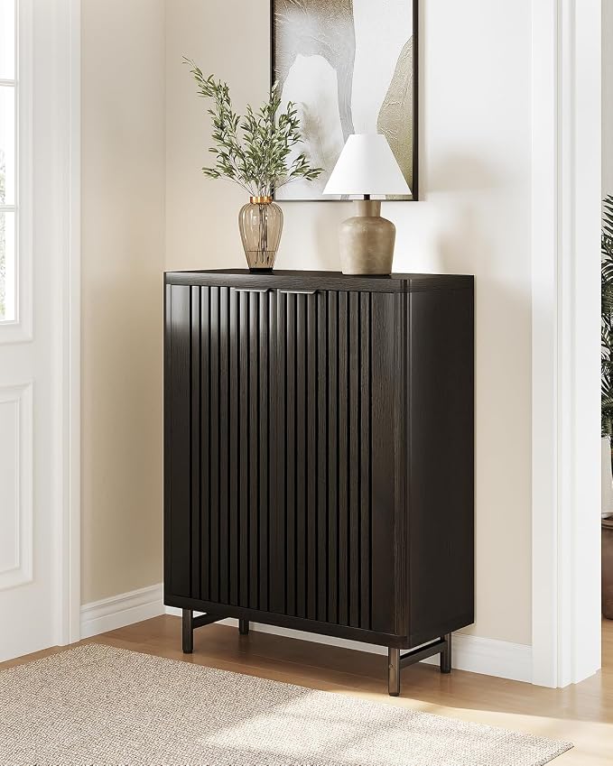 LITTLE TREE 6-Tier Shoe Cabinet with Doors for Up to 24 Pairs, Large Wooden Shoe Storage Cabinet with Adjustable Shelves, Black Freestanding Shoe Organizer Cabinet for Entryway, Hallway