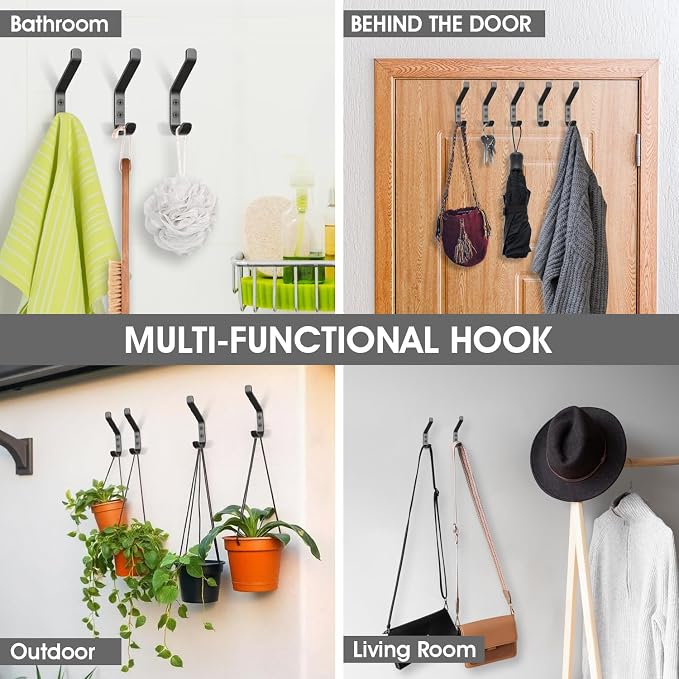 GlazieVault Coat Hooks Wall – Door Hooks (10 Pack) - Heavy Duty Wall Mounted - Premium Design Rust Free Hooks