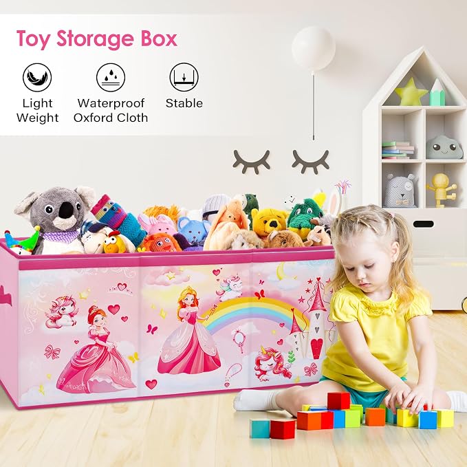 Large Toy Box Collapsible Chest Organizer with Flip Lid for Kids | Oxford Storage Box with Handle for Boy Girl Sturdy Waterproof Organizing Decor for Bedroom Playroom Nursery 37.7×12.5×15.7''