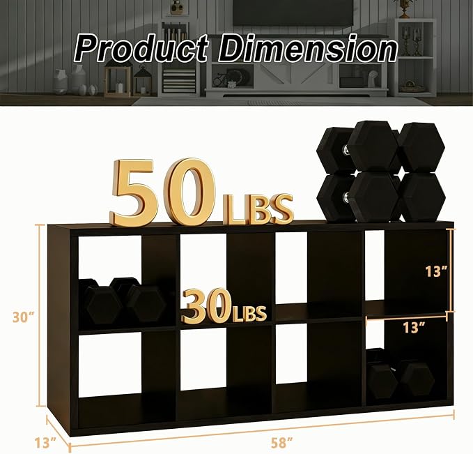 CTESNE【Wooden Thick Frame 8 Cube Storage Organizer Shelf with Anti-Tipping Kits + Reversible Open Back Bookcase, Horizontal and Vertical Dual-use Standing Bookshelf（Chocolate,13inch）