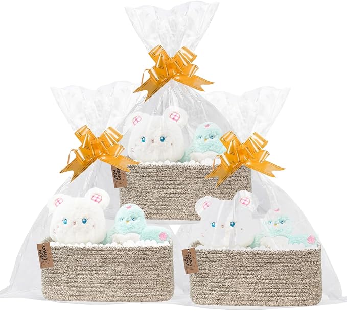 COMFY HOMI 11.5"x7.5"x4.7" Storage Baskets for Organizing | Cotton Rope Woven Basket | Toy Storage Bin Box | Basket for Shelves, Closet Organizer Bin, Decorative Closet Shelf, 3 Pack,