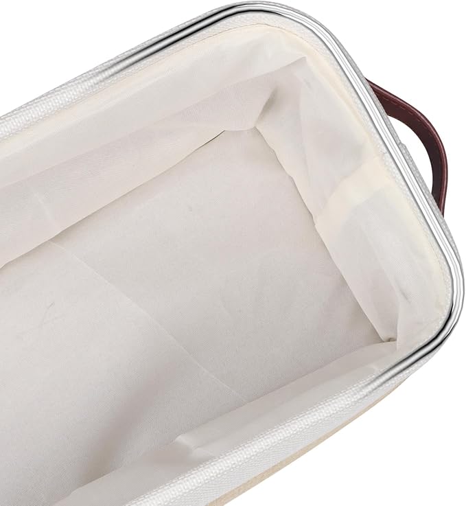 Univivi Small Fabric Storage Bins,15x6x5 inch,4 Pack,Khaki | Metal Frame,Hard Cardboard Bottom,Foldable,with PU Handles,Long Narrow Storage Baskets,Organizing Small Items