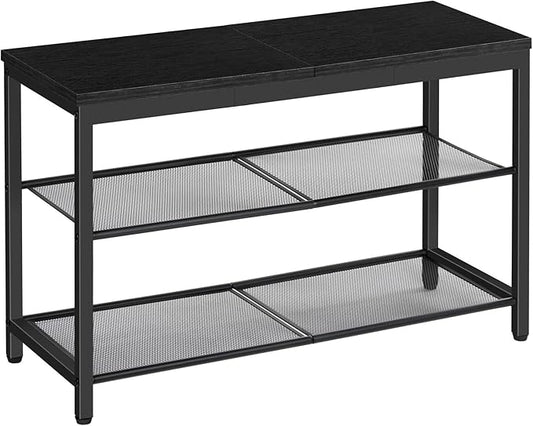 HOOBRO Shoe Bench, 3-Tier Shoe Rack, Industrial Shoe Organizer Storage Bench, 29.5 inches Entry Bench with Mesh Shelves, for Entryway, Living Room, Hallway, Easy Assembly, Black BB75HX01