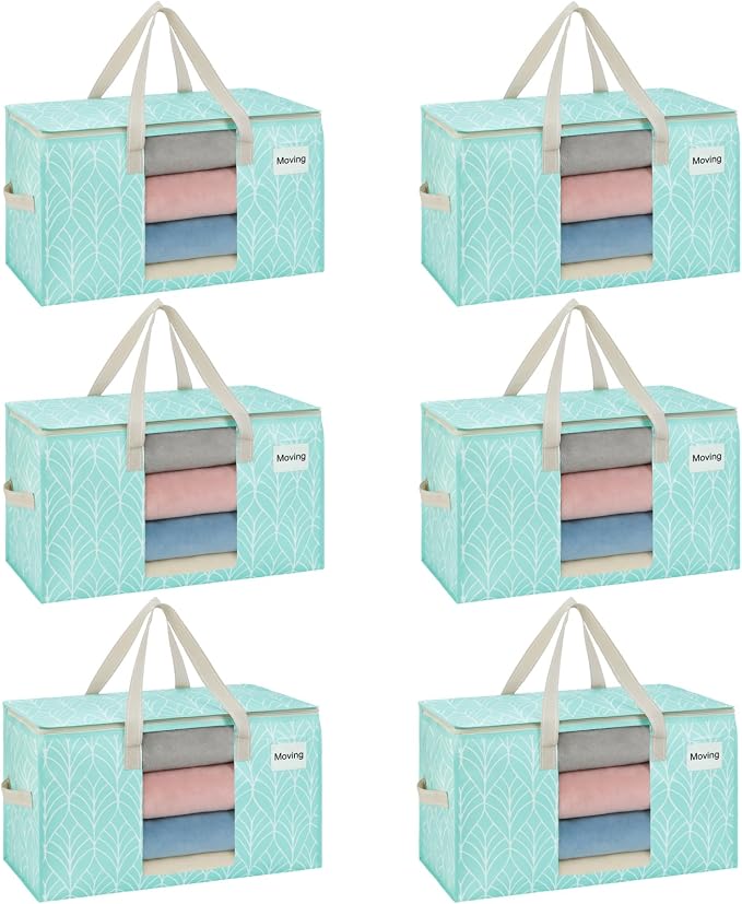 VENO Moving Bags, Wide Open Top, Clear Window, Evergreen, 6 Pack | Moving boxes Alternative, Heavy Duty, Storage Bags, Clothes and Comforter Storage, Packing Supplies, College Dorm Essentials
