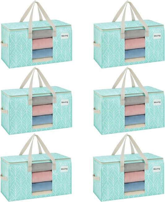 VENO Moving Bags, Wide Open Top, Clear Window, Evergreen, 6 Pack | Moving boxes Alternative, Heavy Duty, Storage Bags, Clothes and Comforter Storage, Packing Supplies, College Dorm Essentials